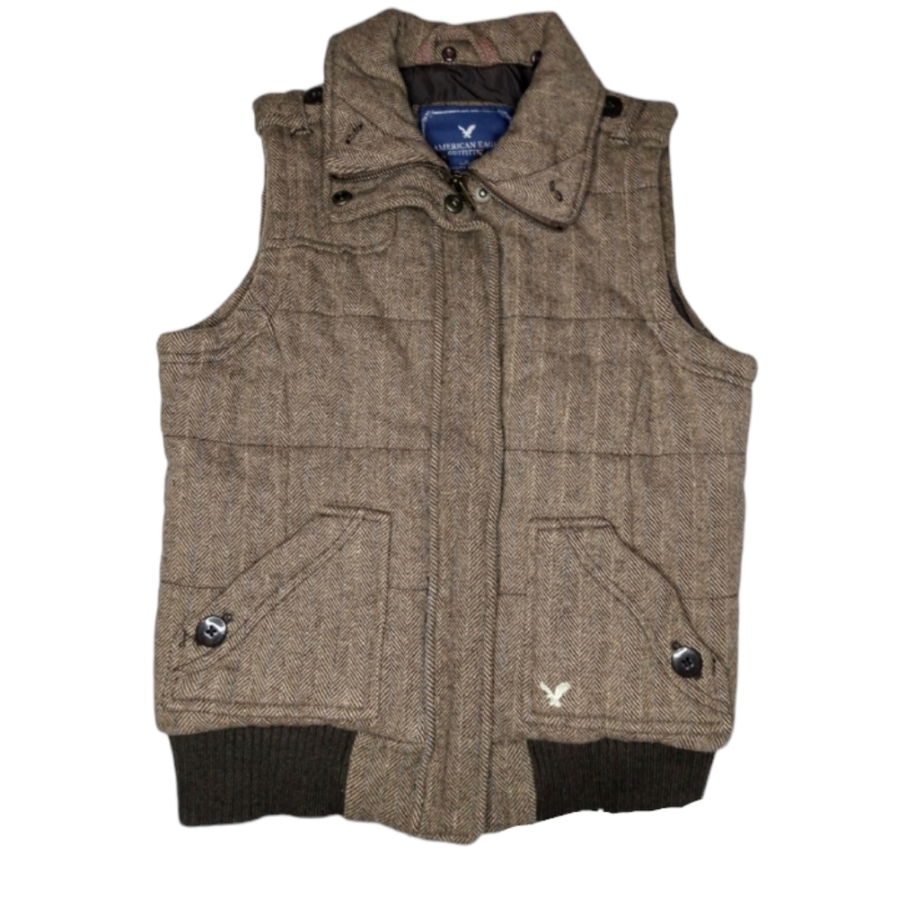 AEO | Vintage Herringbone Wool Blend Lined Vest | Medium